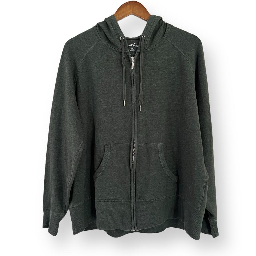 Eddie Bauer Mens Hoodie Jacket XXL Green Full Zip Long Sleeve Pockets Casual